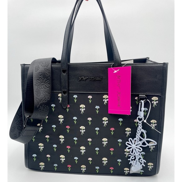 Betsey Johnson Handbags - BETSEY JOHNSON XOBECA-N Black Satchel Purse Tote Bag Flowers and Bows NWT